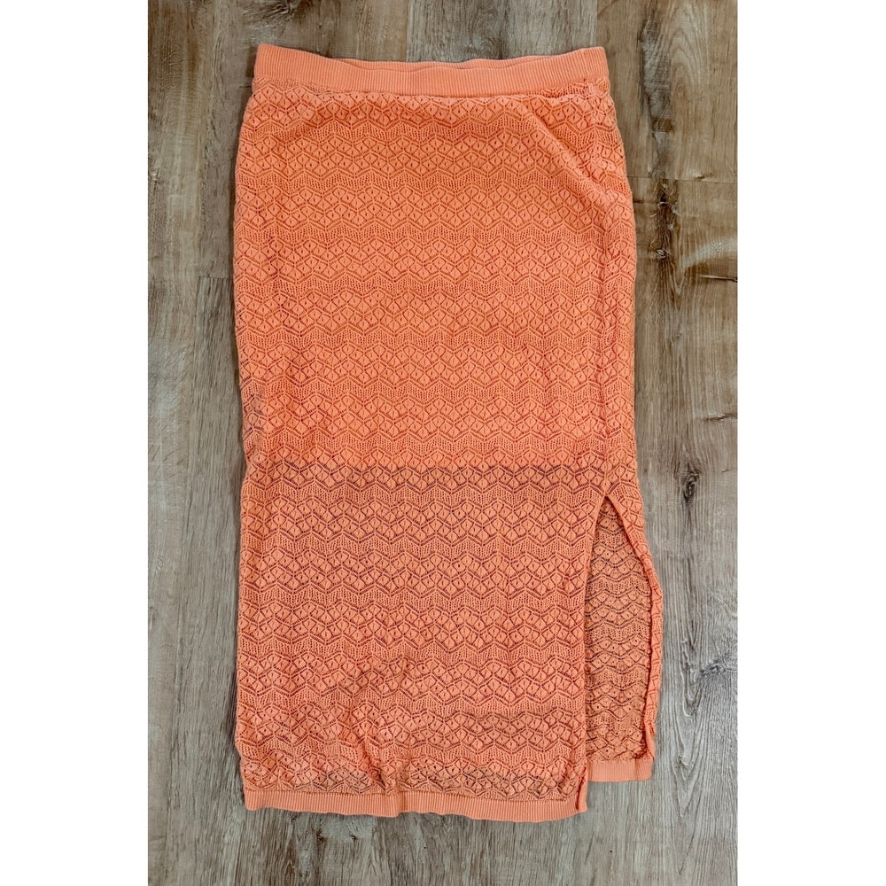 House of Harlow 1960 Knit Crochet Midi Skirt with Slit Women's Size‎ L